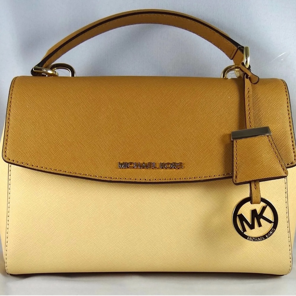 Michael Michael Kors Ava Colorblock Small Nude Peanut Top Handle Satchel Bag